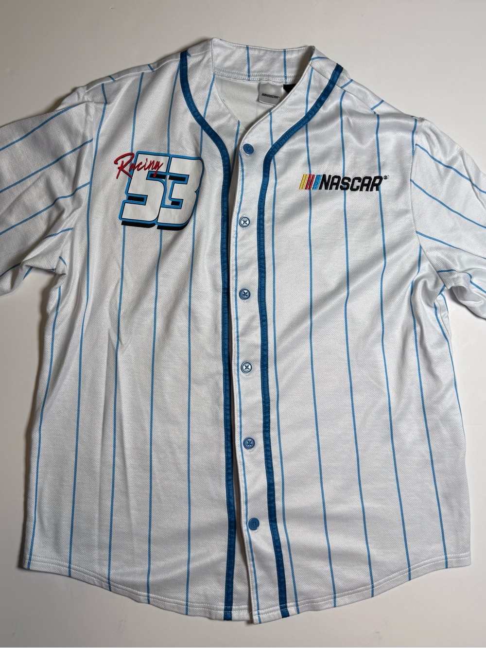 NASCAR Racing #53 White Pinstripe Baseball Jersey M Urban Streetwear Motorsport
